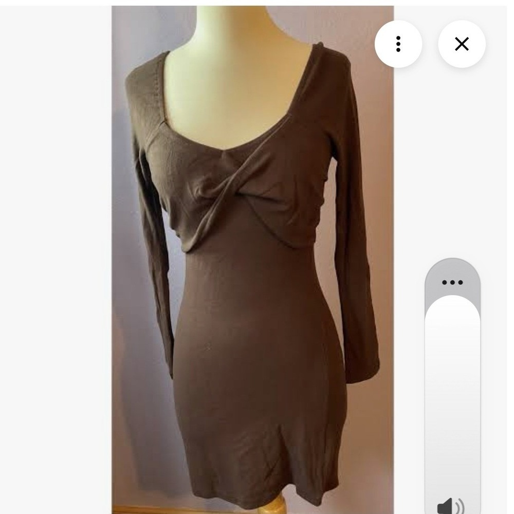 Edit by Nine Brown Twist Front Long Sleeve Bodycon Mini Dress Small NWT
